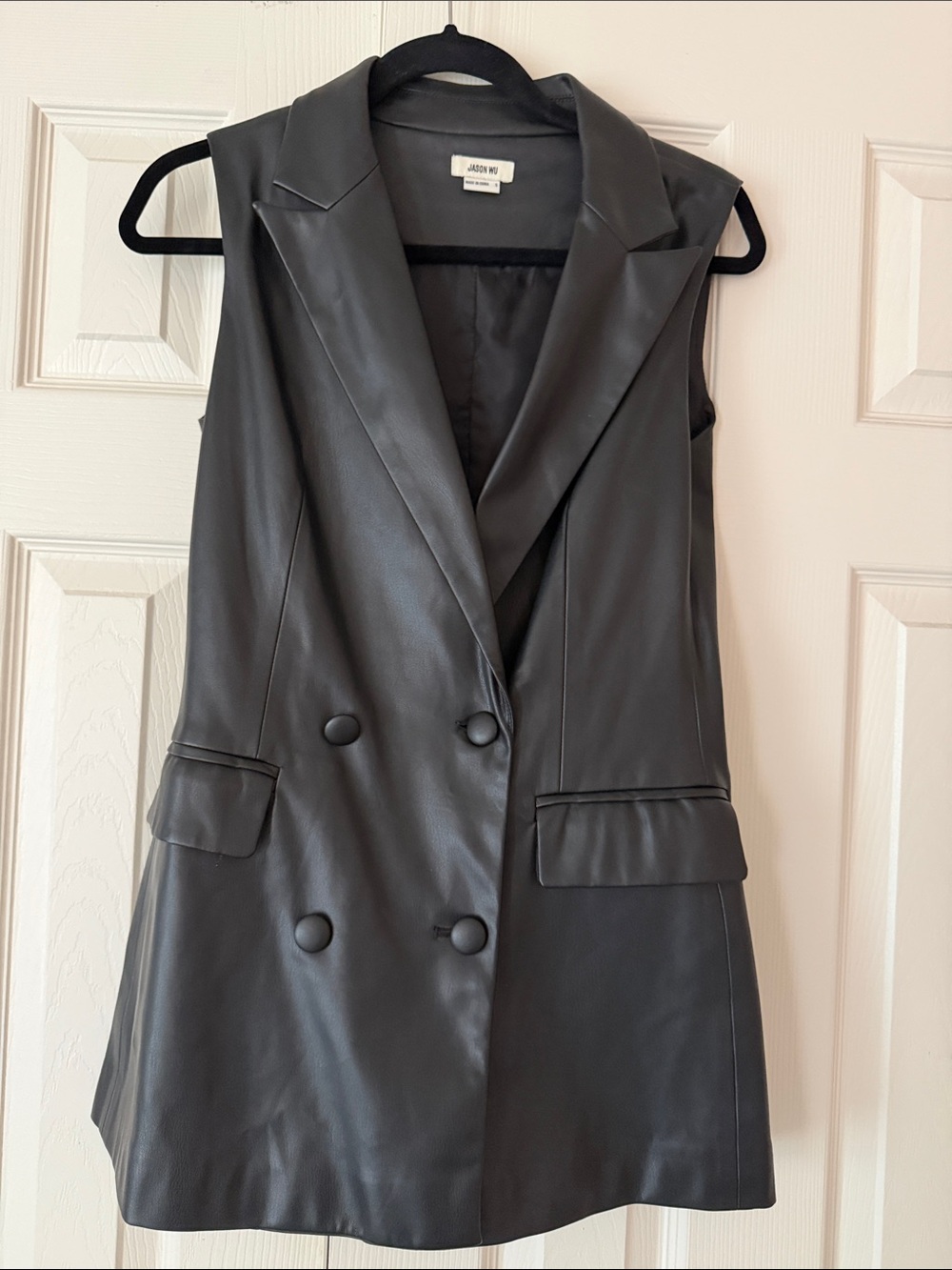 Jason Wu Black Sleeveless Faux Leather Blazer Vest